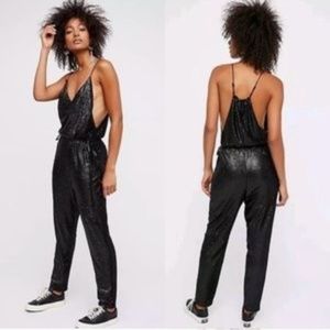 Free People Black Sequin Jumpsuit